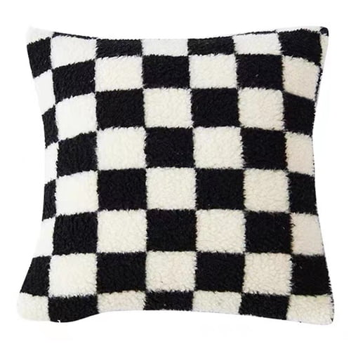 AQRS Throw Pillow Case Ultra Soft Home Decoration Short Plush Checkerboard Plaid Sofa Pillow Cushion Cover Home Supplies