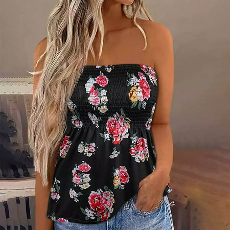 

Okbop Christmas Scrub Tops Women Casual Strapless Bandeau Tank Top Printed Vest Off The Shoulder Womens Blouses Plaid Shirts for Women