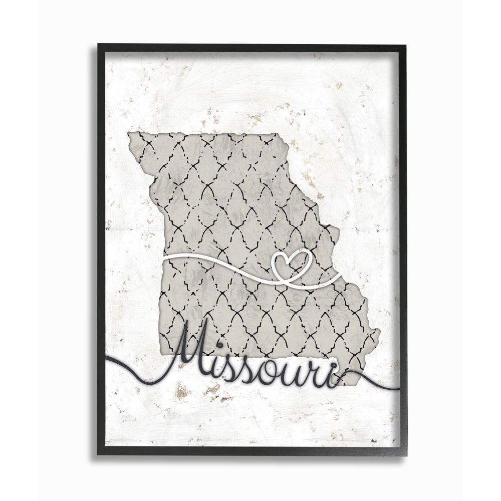 Stupell Industries Missouri Patterned Grey US State Design Framed Wall Art by Ziwei Li
