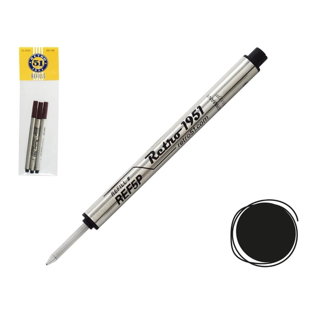 Rollerball Refill Retro 51 Tornado Black, paquete de 3 unidades, tinta alemana