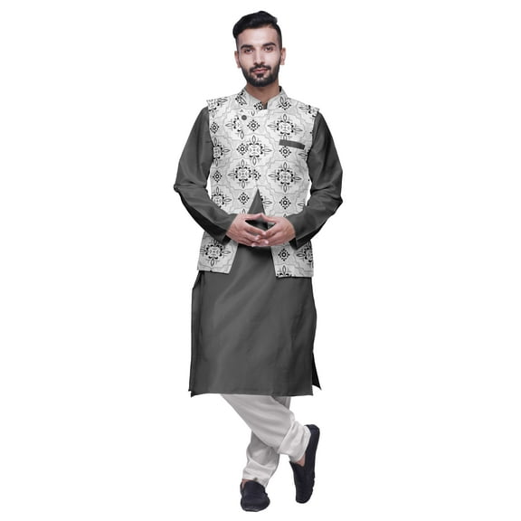 Atasi Solid Kurta Churidar With Printed Jecket Set For Mens Summer Party Wear