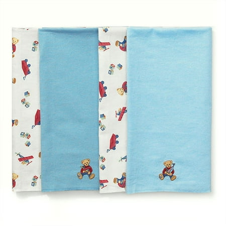 Blue Jean Teddy Antique Toys Flannel Receiving Blankets - 4-Pack