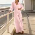 thumbnail image 5 of PBFRDSJ 2026 Women's Vintage Wide Leg Jumpsuit Wrap V Neck 3/4 Sleeve Pleated Jumpsuit High Waist Wide Leg Long Pants Sizes S-2XL, 5 of 9