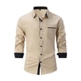 thumbnail image 1 of WTXUE Button-Up Shirts Long Sleeve, Notch Neck Shirts for Men Spring Fall Shirts Lapel Buttons Shirt Tops Cardigan Patchwork | Workwear for Men Khaki XL, 1 of 3