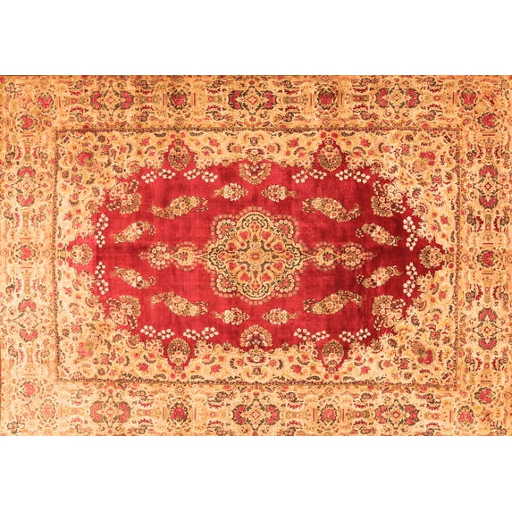 Ahgly Company Machine Washable Indoor Rectangle Persian Orange Traditional Area Rugs, 7' x 9'