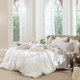 thumbnail image 2 of MooMee Gingham Sheet Set 100% Washed Cotton Linen Like Textured Extra Deep Pocket Breathable Lightweight 4-Piece (Tannish Linen Gray, Queen), 2 of 9