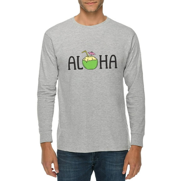 Aloha Graphic Long Sleeve Crewneck Tee - Heather Grey XL