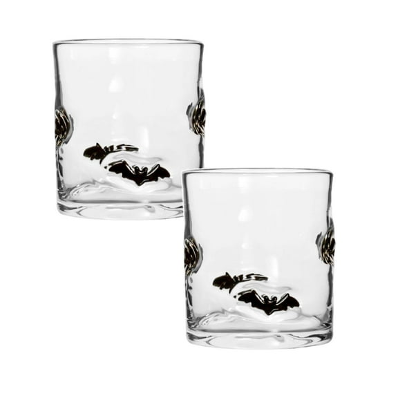 2Pcs Halloween Juice Glass 14 Ounce Bat Themed Drinking Cocktails Glasses For Party Cute Double Old Fashioned Reusable Cups For Home Bar Glass&Bottle
