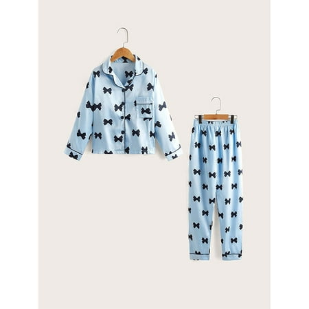 

Pajamas Kid Girls Pjs Set Silk Satin Long Sleeve 2 Piece Clasic Sleepwear for 5-10 Years Todder