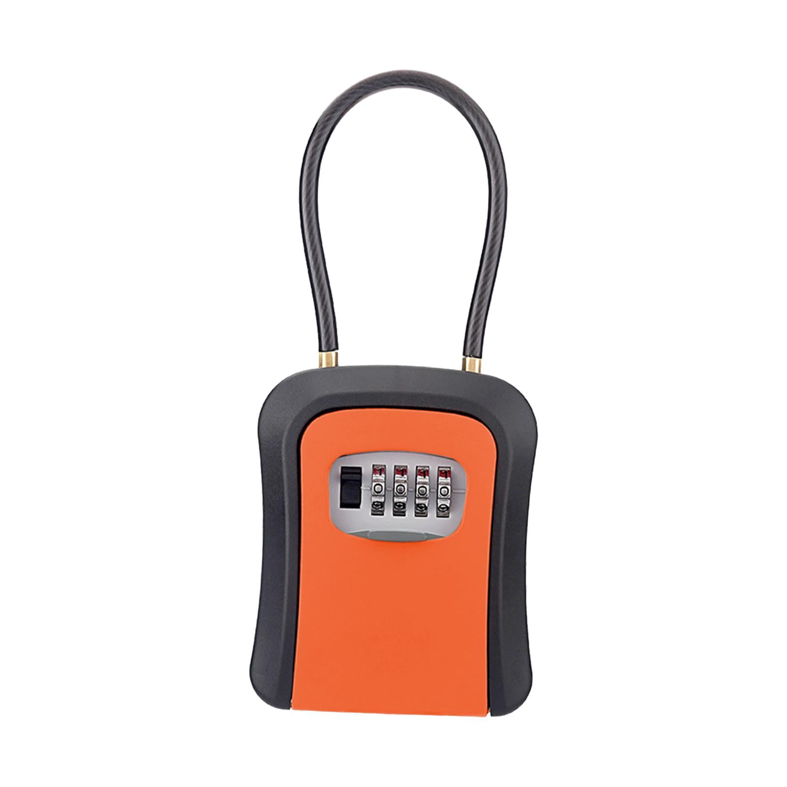 figatia Box Key Security Box with 4 Digit Combination Steel Cable Shackle Weatherproof Portable for Door Knob or Car Durable Orange