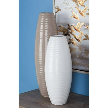 Ribbed Ceramic - Decmode 18 Inch Contemporary Ribbed Ceramic Vase