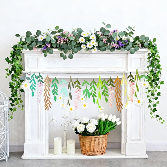 Daisy Garden Banner Decoration - Natural Hanging Floral Garland for Spring Parties Weddings & Outdoor Gatherings