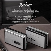 Reshow Portable Cassette Player USB to MP3 Converter, Tape Digital Converter, Built-in Speaker, White