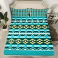 thumbnail image 2 of Castle Fairy Bohemian Aztec 3pcs Twin Sheet Sets,Exotic Style Twin Fitted Sheet,Yellow Teal Breathable Flat Sheet,Lightweight Tribal Room Decor, 2 of 7