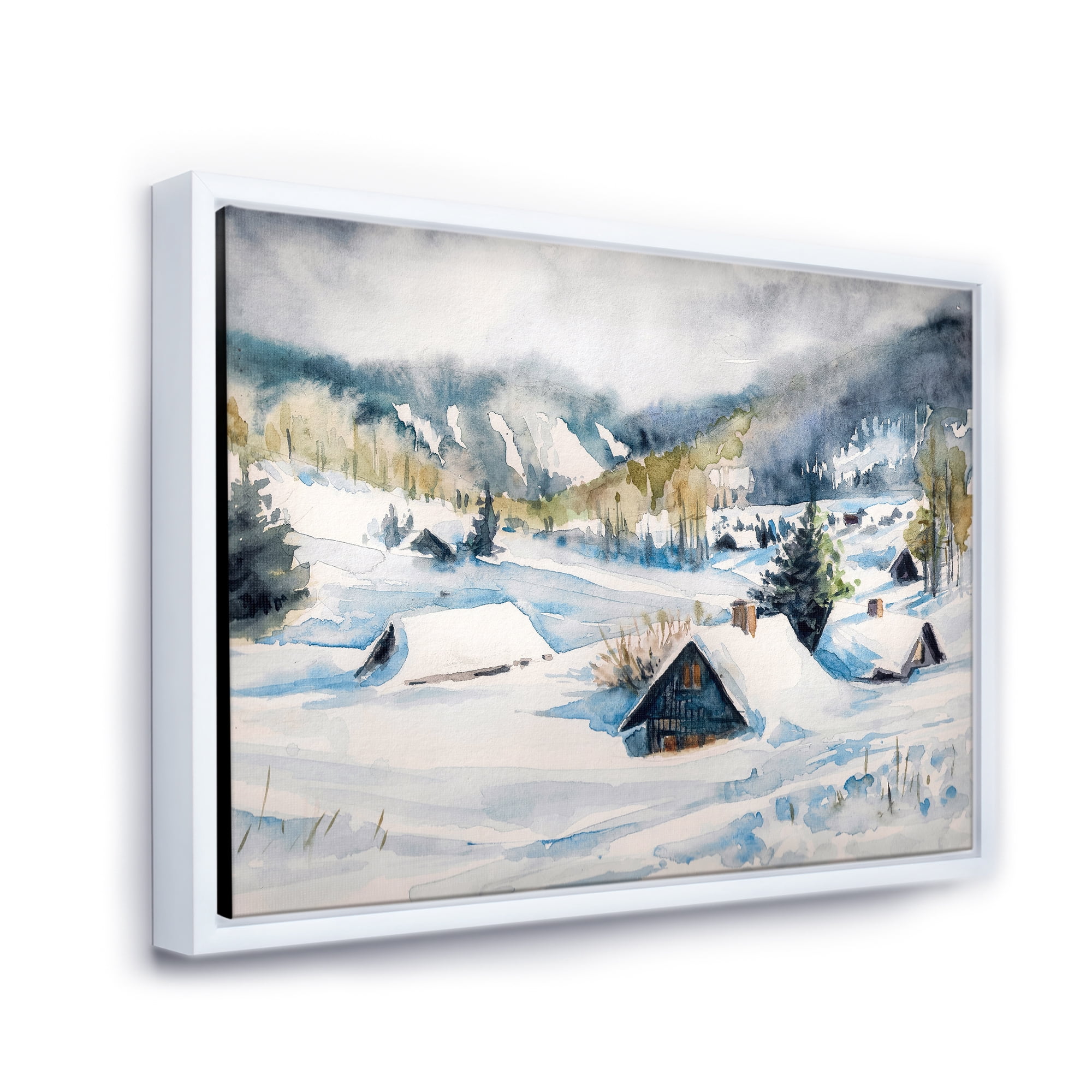Designart 'Winter In Mountain Village' Traditional Framed Canvas Wall Art Print