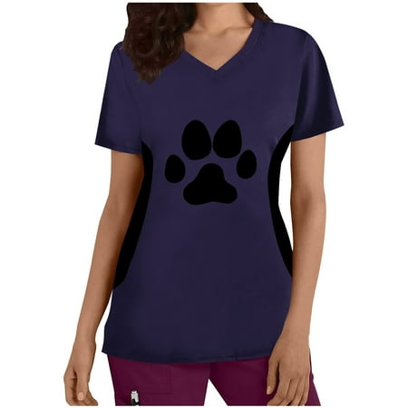 

Clearance Women s Short Sleeve Scrub Tops Vintage Printed V Neck T Shirts Basic Loose Lightweight Dressy Pullover Shirts