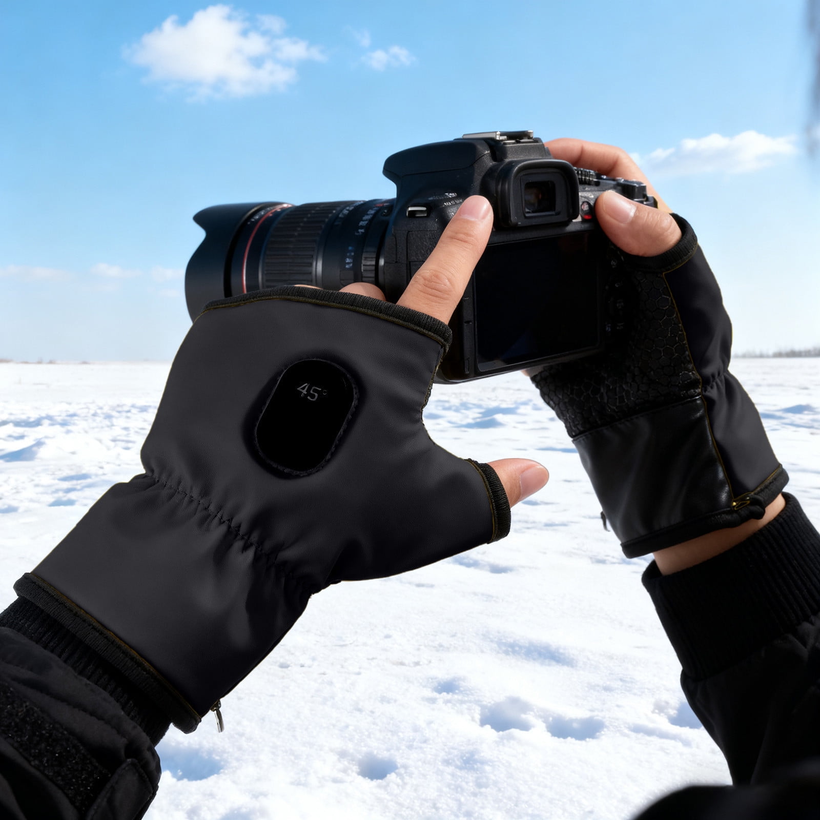 Rechargeable Fingerless Heated Gloves with Digital Display - Smart Thermostatic Electric Hand Warmers for Outdoor Work, Cycling & Skiing