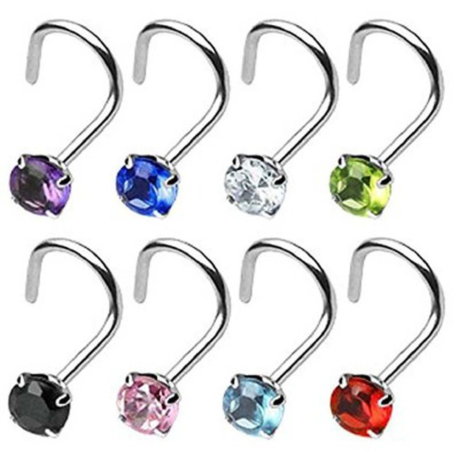 20G Round CZ Prong Set 316L Surgical Steel Nose Screw Nose Ring Stud 