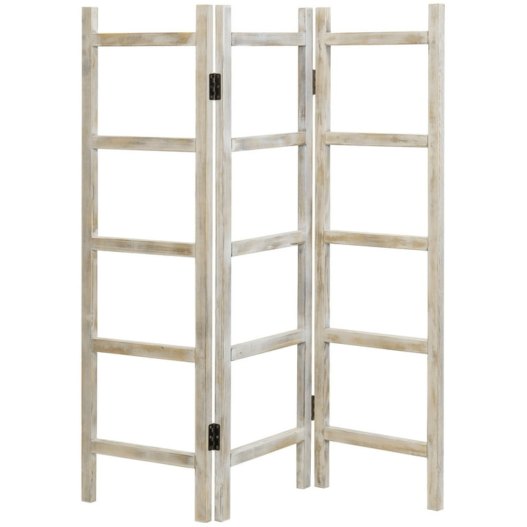 Whitewashed and Burnt Brown Wood Hanging Hand Towel Ladder – MyGift