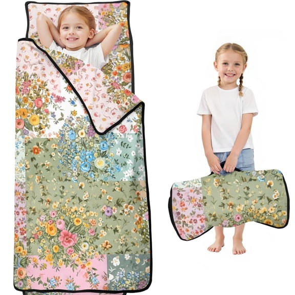 Pioneer Flower Floral Print Pattern Toddler Nap Mat for Teens Preschool Daycare, Teens Sleeping Mat Bag, Toddler Sleeping Bag with Pillow