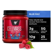 BSN CELLMASS 2.0 Post Workout Recovery with BCAA, Creatine, & Glutamine, Blue Raz, 25 Servings