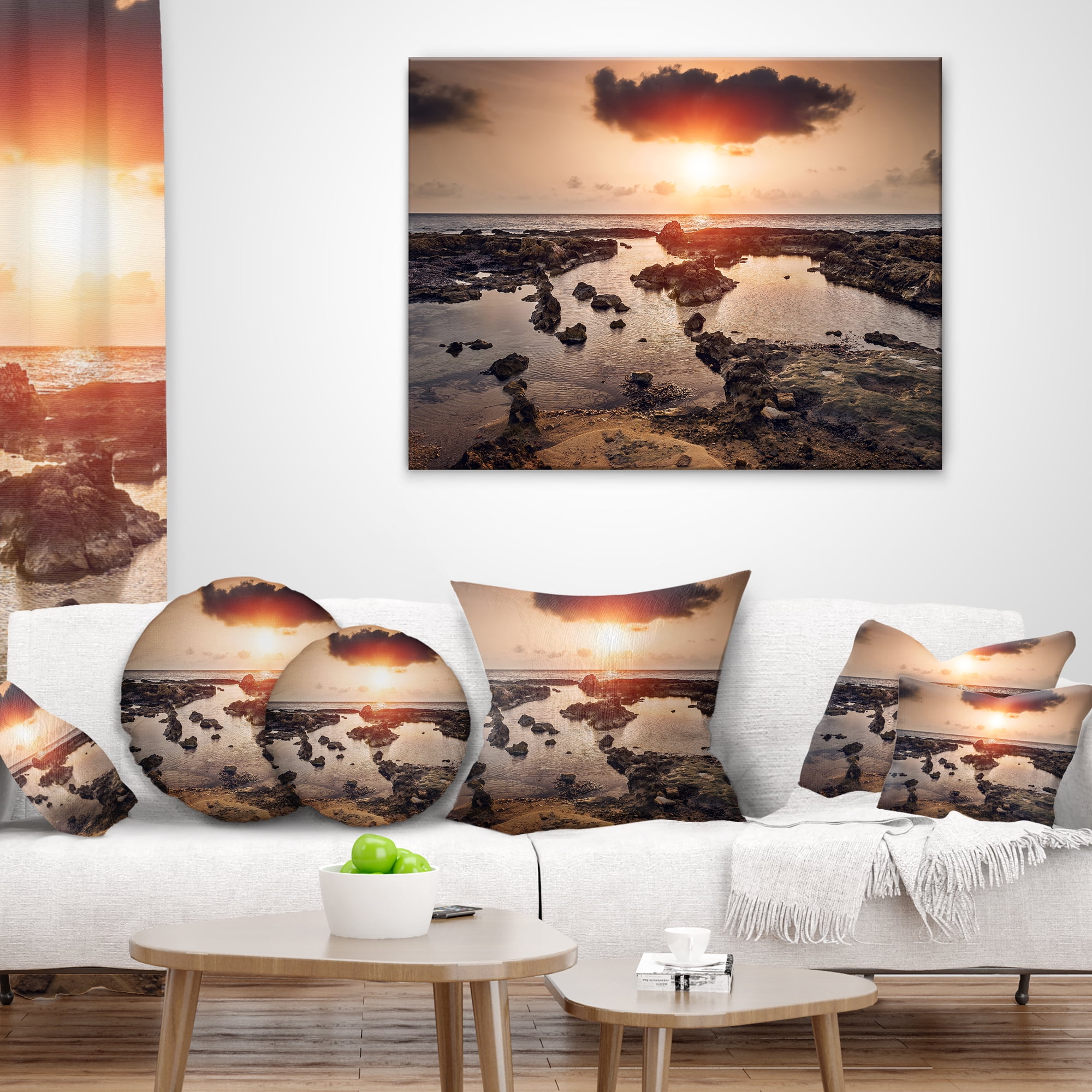 Designart Rocky Coastline Sunset Africa - Oversized Beach Throw Pillow - 16x16