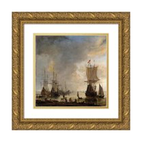 Reinier Nooms 13x12 Gold Ornate Wood Frame and Double Matted Museum Art Print Titled - The Ship-Yard in Amsterdam