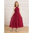 thumbnail image 4 of inlzdz Kids Girls Halter Neck Wedding Bridesmaid Dress Sleeveless Backless Evening Dress Ball Maxi Gowns Burgundy 14, 4 of 10