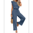 thumbnail image 2 of Jumpsuits for Women 2025 Summer Ruffle Sleeves Square Neck Rompers Drawstring Overalls with Pockets Royal Blue L, 2 of 10