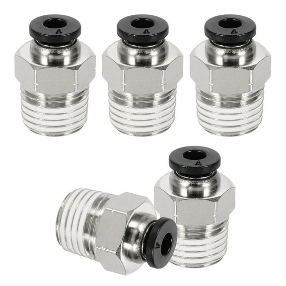 5 Pcs NPT Push to Connect Air Fittings, Male Straight 4mm Tube OD x 1/4" NPT Thread Air Quick Connector, Black