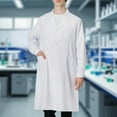 thumbnail image 2 of Gyexs White Lab Coat Women Men Long Sleeve Shirt Knee Length Casual Jackets Workwear Uniforms for Doctors Doctress #02 White Size S, 2 of 6