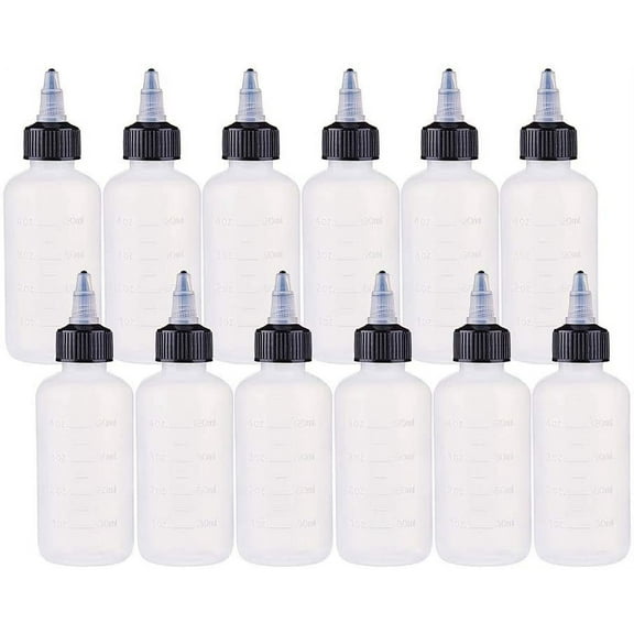 DIY 12 Pack 4 Ounce Plastic Squeeze Dispensing Bottles with Black Twist Cap and Measurement Open/Close Nozzle - Good for Crafts Art Glue Multi Purpose DIY