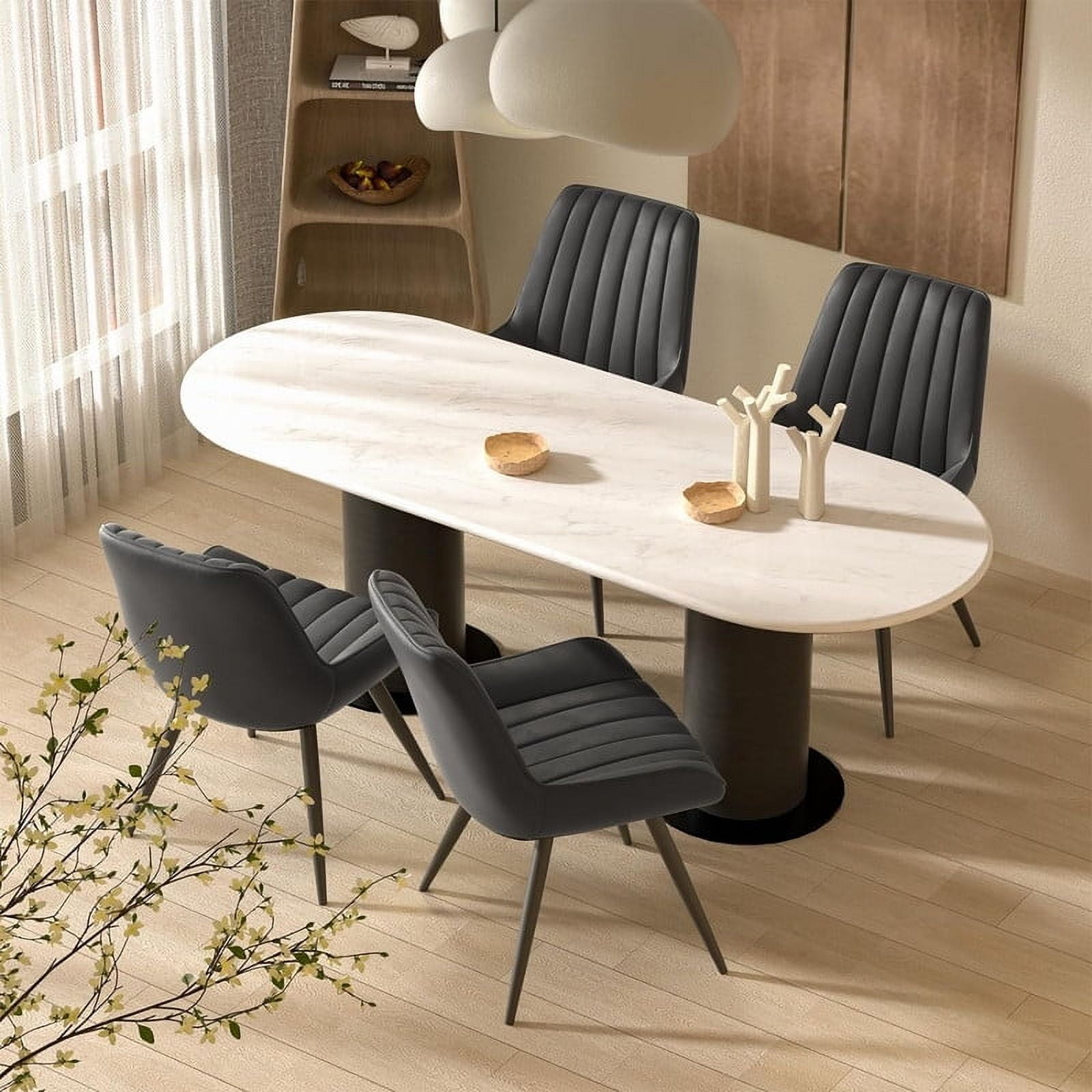 Hawsaiy Modern Upholstered Dining Chairs Set of 2, Comfy Kitchen Side Chairs with Thick Cushions & Metal Legs, Black