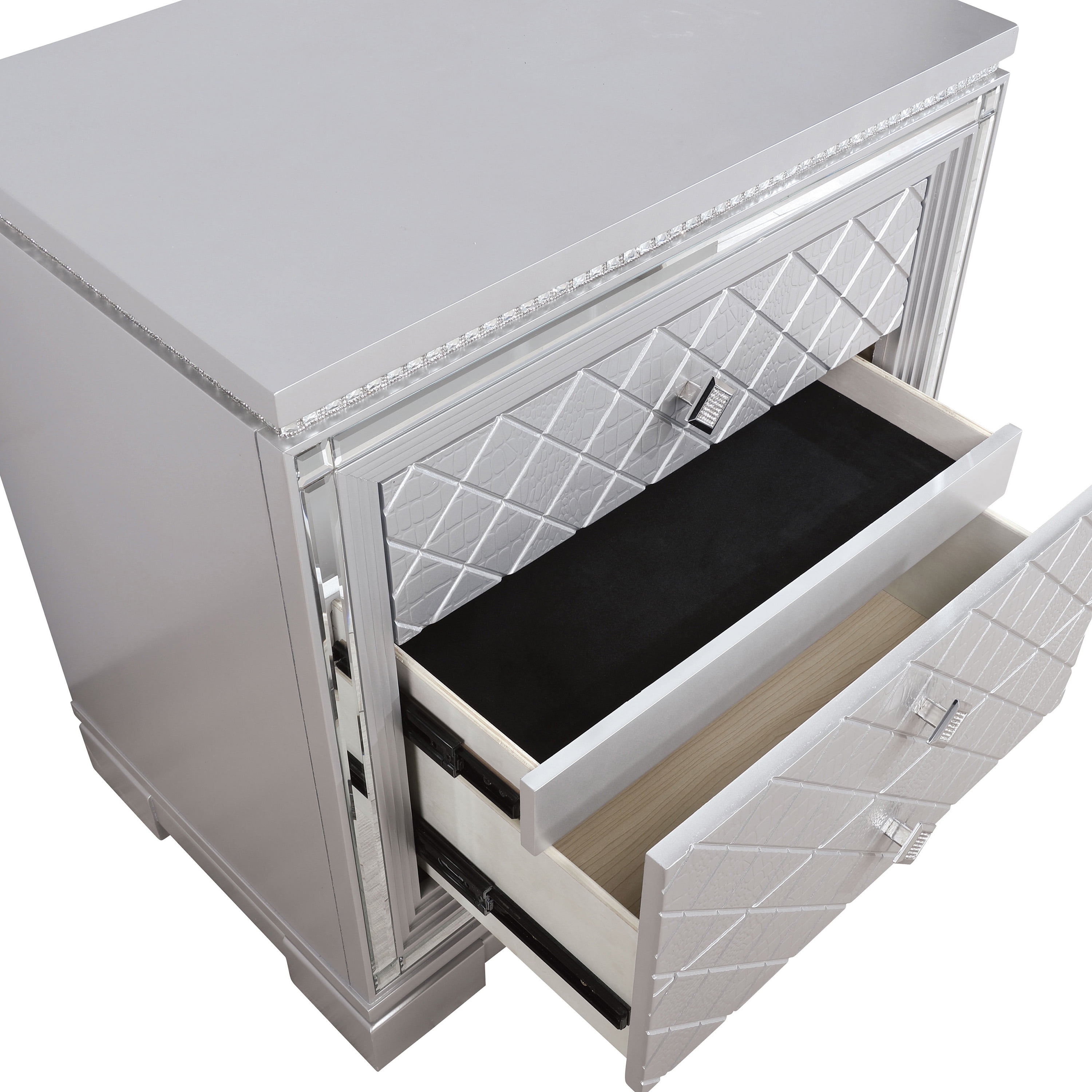 Furniture of America Gelmore Adult Glam 2-Drawer Nightstand, Silver