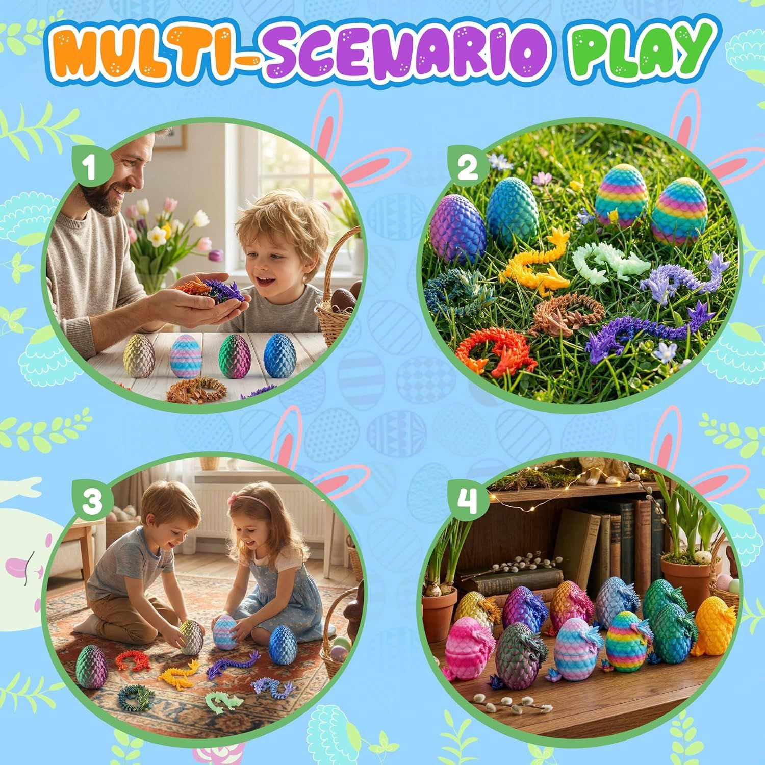3D Printed Dragon Eggs, Crystal Dragon Egg for Easter Basket Stuffers and Essentials, Unique Easter Toys & Decor, Fantasy Tabletop Decor for Kids & Collectors (24 Pack)