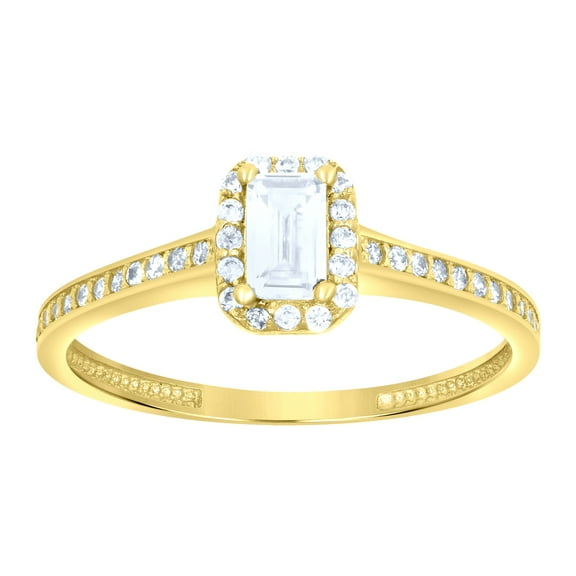 14k 14kt Yellow Gold Womens Emerald-Cut Round Cubic-Zirconia Engagement Ring