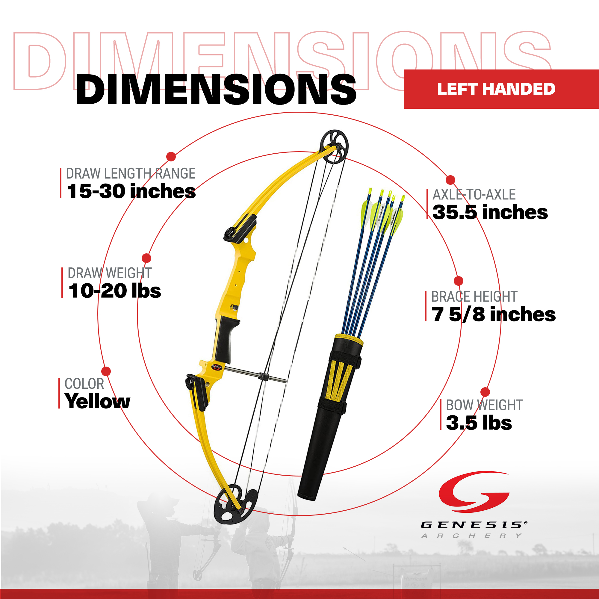Genesis Archery Left-Handed Compound Bow Archery Kit, Yellow (2 Pack)