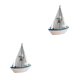 thumbnail image 3 of Moyic Mini barco de azul de náutica de estilo mediterráneo, adornos artesanales de madera, decoración del hogar para 14 aves marinas navegantes 2piezas, 3 of 6