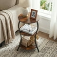 thumbnail image 6 of ZEXVIDA Vintage Round Side Table, 3-Tier Slim Waist End Table with Storage Shelf,Compact Tea Table Beside Sofa or Bed, Corner Coffee Table Nightstand for Living Room Bedroom Small Spaces,Rustic Brown, 6 of 10