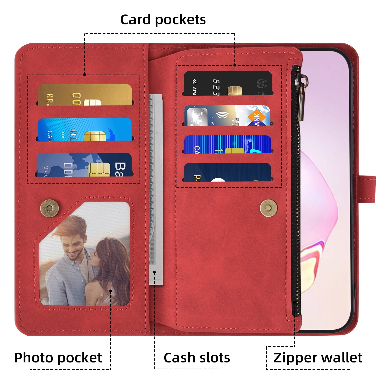 Asuwish Phone Case for Samsung Galaxy Note 20 Ultra 5G Wallet Cover With Screen Protector Wrist Strap Flip Pattern Zipper Card Holder Cell Note20 Plus Notes 20Ultra Note20+ U + 20+ Twenty Not S20 Red