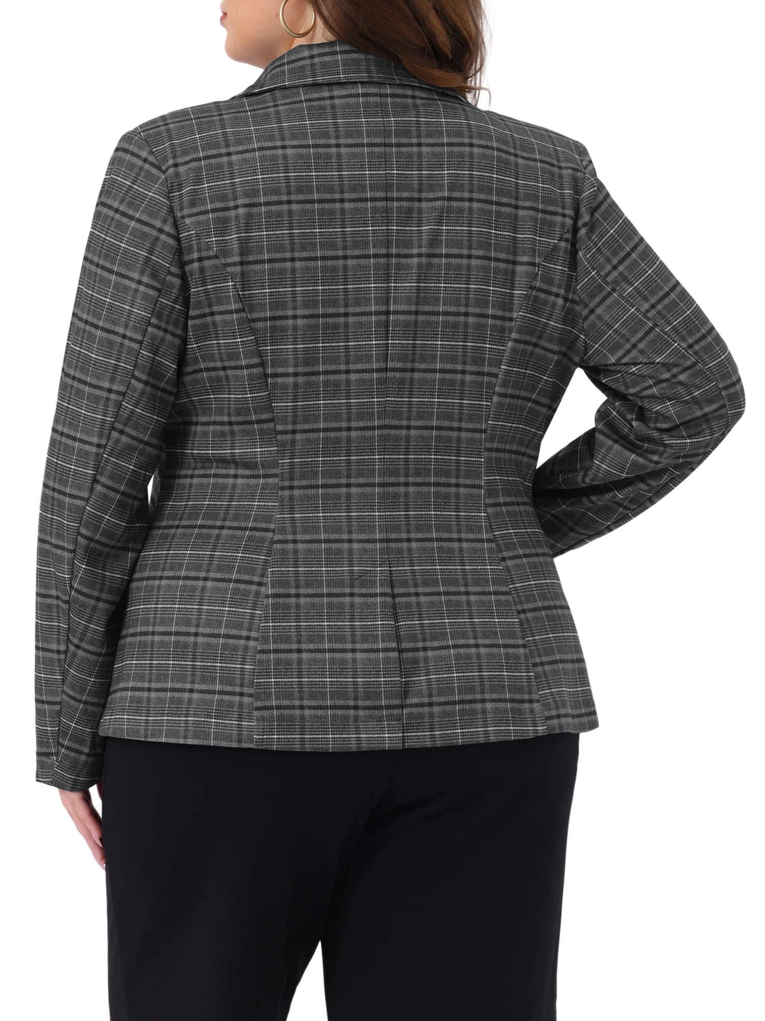 DARING DIVA Women's Plus Casual Plaid Notched Lapel Button Jacket 2X Gray