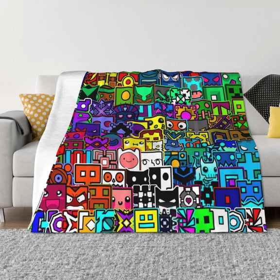 Saiise Geometry Dash Throw Blanket 40"x30" ,Soft Lightweight Cozy All Season Blanket for Bed,Couch,Car