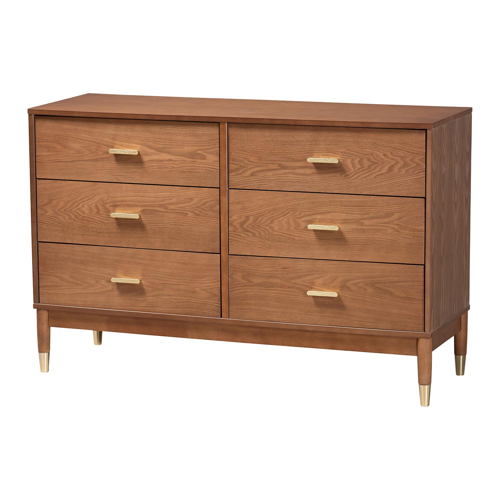 Baxton Studio Mandolin Mid-Century Dresser, 6-Drawer, Walnut Brown