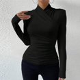 thumbnail image 6 of ZyeKqe Womens Long Sleeve Shirts High Neck Warp Front Going out Tops Ruched Cute Slim Fitted Tees Top Size S-XL, 6 of 9