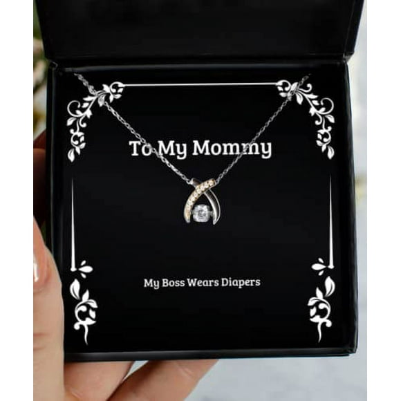 amangny Fun Mommy Gifts, My Boss Wears Diapers, Brilliant Christmas Wishbone Dancing Necklace Gifts for Mom