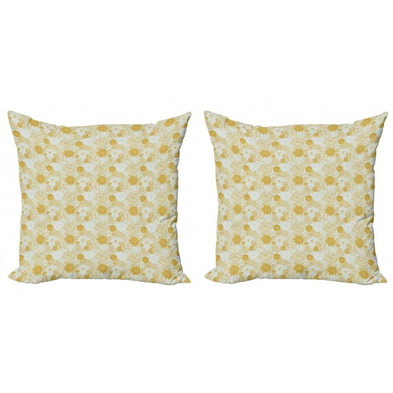 Floral Throw Pillow Cushion Cover Pack of 2, Illustration of Chrysanthemum and Dahlia Flowers Distinct Petal Mark, Zippered Double-Side Digital Print, 4 Sizes, Cream and Earth Yellow, by Ambesonne
