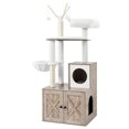 thumbnail image 2 of Feandrea WoodyWonders Cat Tree with Litter Box Furniture Hidden Enclosure, 2-in-1 Modern Tower, Cat Condo with Scratching Posts, Removable Pompom Sticks, 2 of 6
