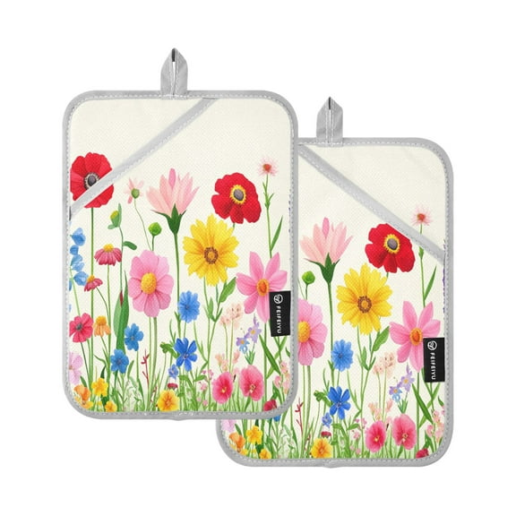 Wildflowers 7x9.8in Pot Holder Set Heat-Resistant Oven Hot Pads Durable with Storage Loop