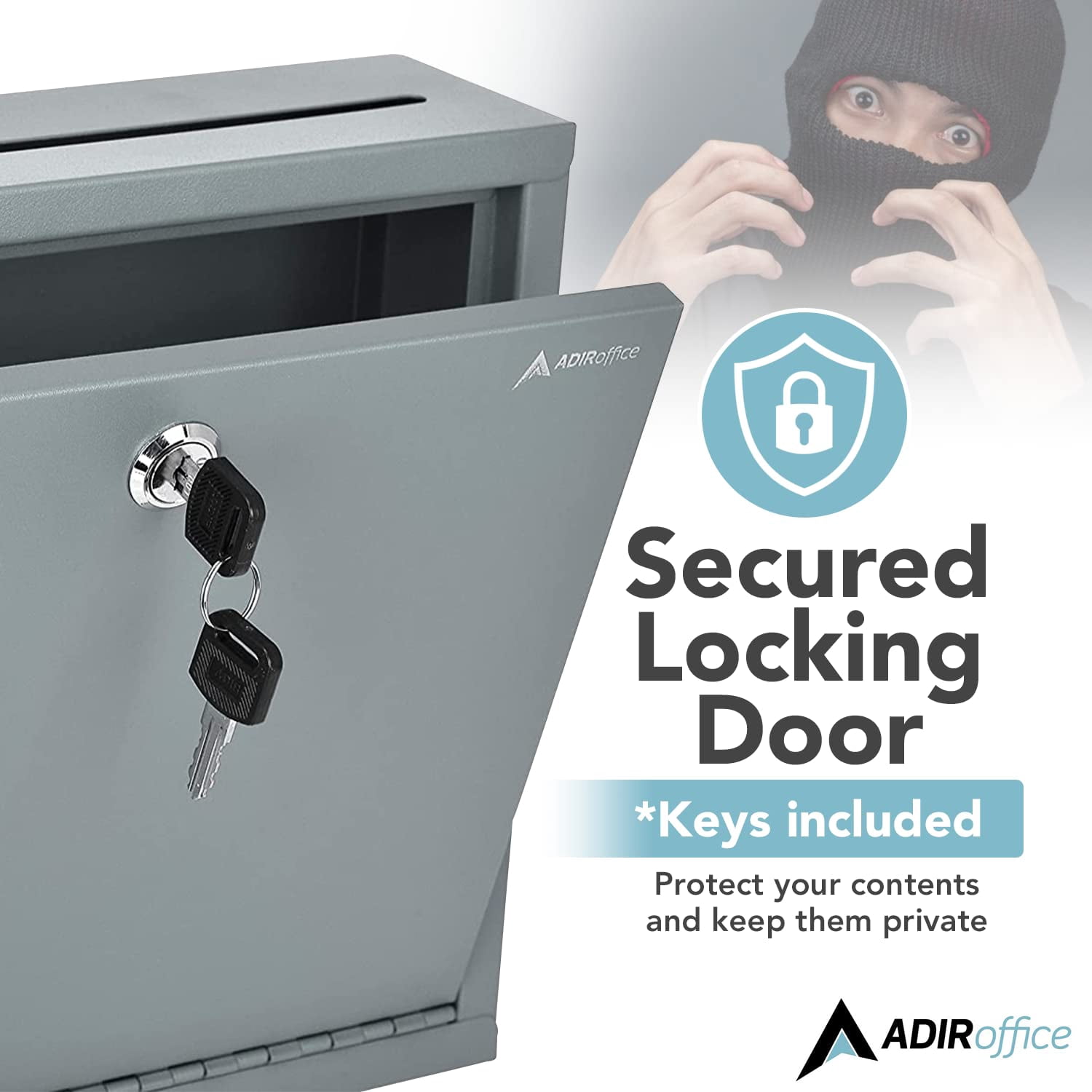 Adir Metal Suggestion Box with Lock and Slot, Wall Mount Deposit Box for Payments and Checks, Mailbox for house, Safe Drop Box with Keys - 3x10x12 Inch Gray