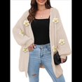 thumbnail image 3 of Suéteres Femeninos con Cuello en V, Larga, Estampado Floral, de Punto Abierto, Sin Botones, de Moda, para Exteriores. Albaricoque Talla Única, 3 of 7